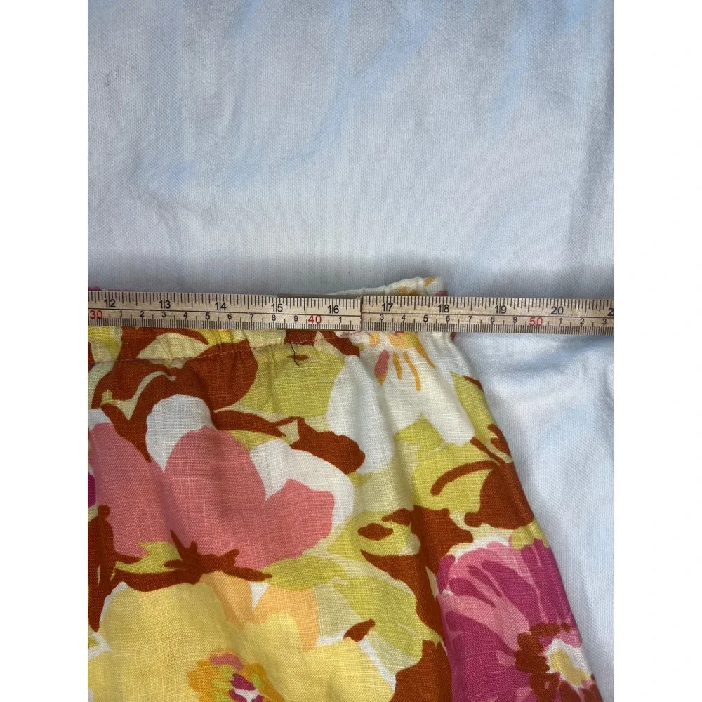Hot Cotton Floral Linen Skirt Women's Size L Maxi Pink Yellow‎ Brown Cottagecore